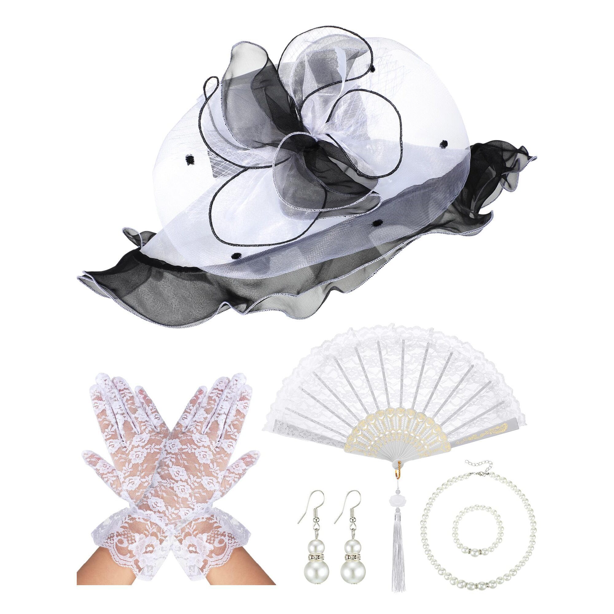 4844 6 Pcs Kentucky Organza Derby Hat Tea Party Hat Set